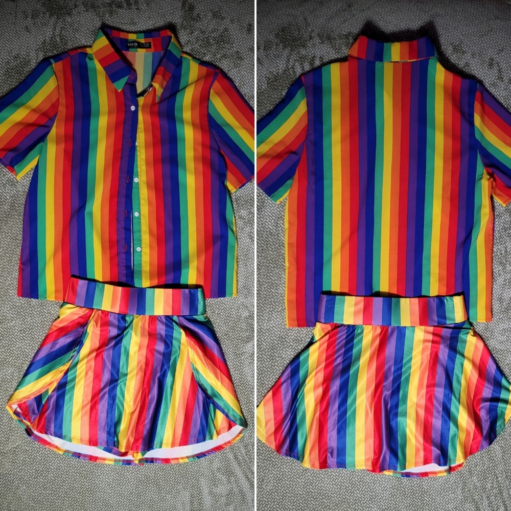 SHEIN Rainbow Stripe Set (Shirt + Skort) | SIZE S |